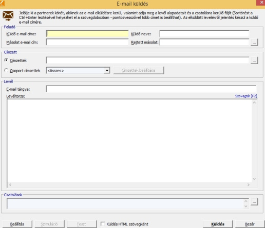 E-mail küldési ablak
